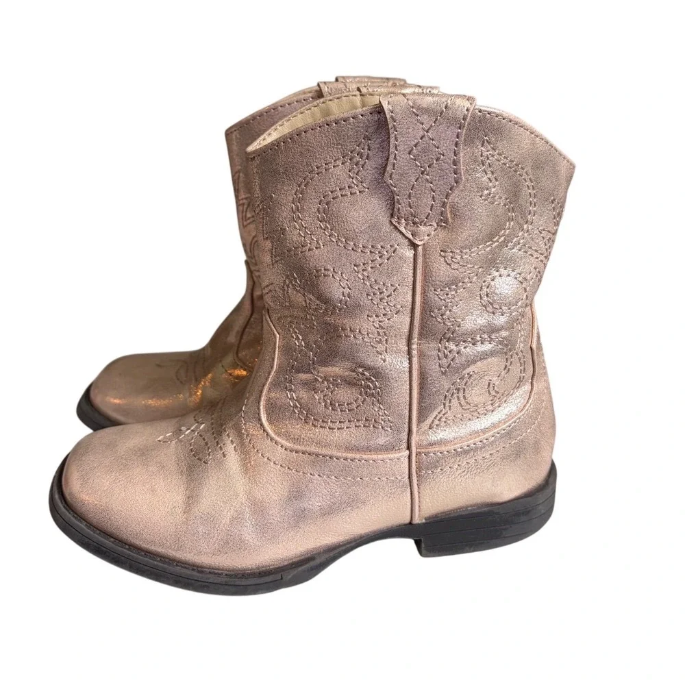 Wonder Nation Girls Rose Gold Metallic Western Cowboy Boots Size 11